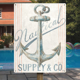 Vintage Nautical Anchor Metal Sign - Retro beach decor, iron wall art with Supply & Co text, perfect for home or gift.