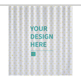 Custom shower curtain with YOUR DESIGN HERE text, heart pattern, polyester fabric for bathroom.