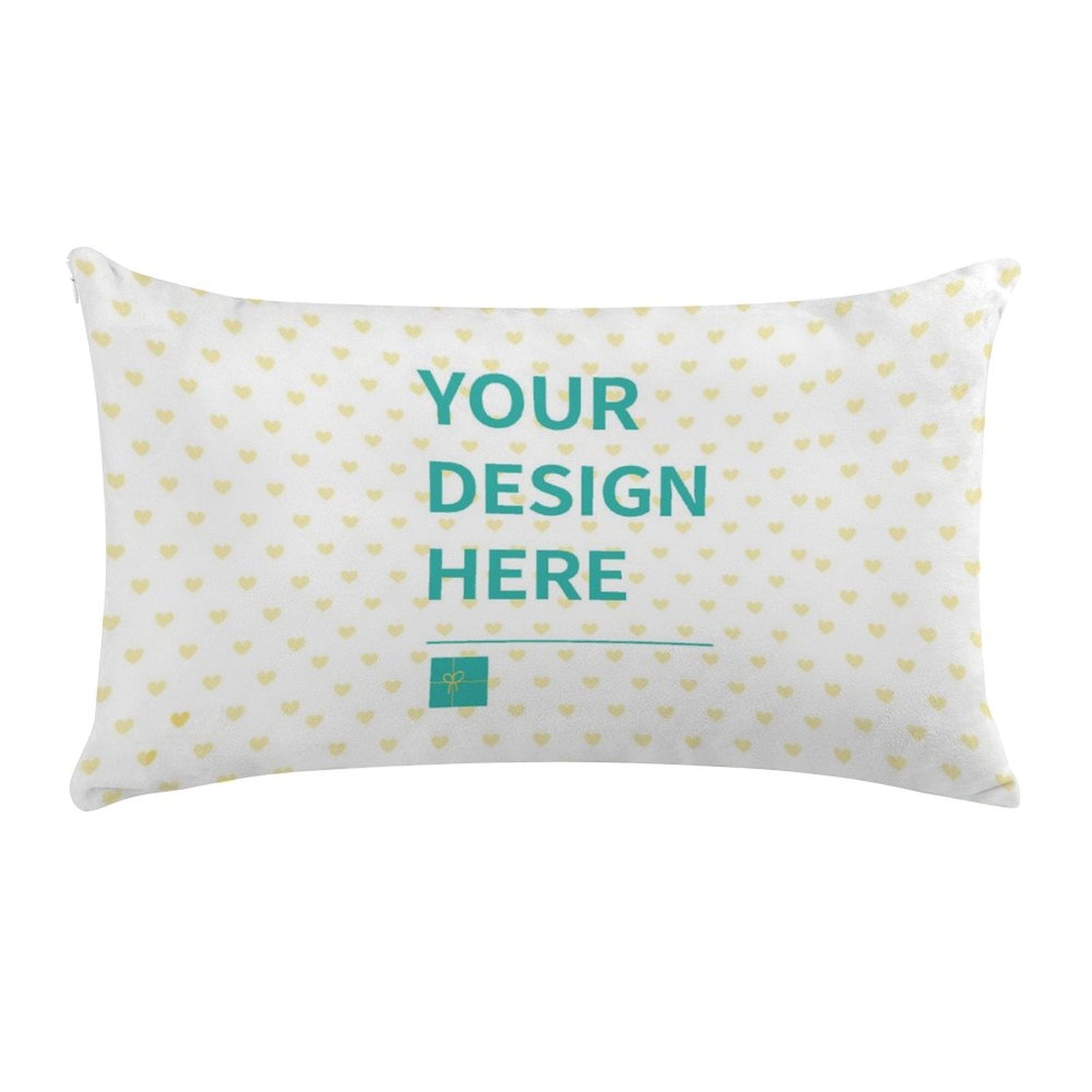 Custom super soft plush pillowcase, personalized design. White with yellow hearts, ready for your design and made in USA.