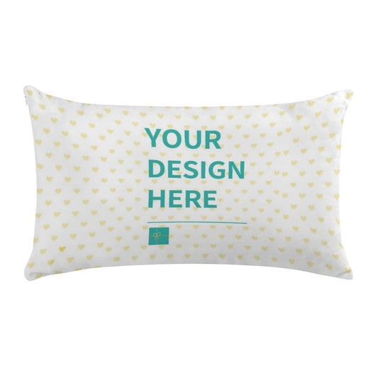 Custom super soft plush pillowcase, personalized design. White with yellow hearts, ready for your design and made in USA.