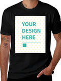 Custom black men's T-shirt with Your Design Here text and heart pattern, made in the USA