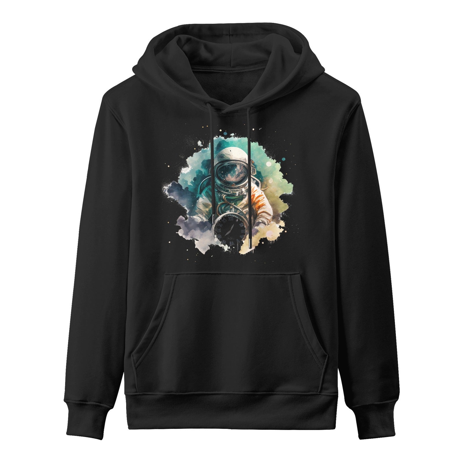 Black Astro Cruise Hooded Sweatshirt featuring Ben Heine astronaut artwork, cotton material, for men