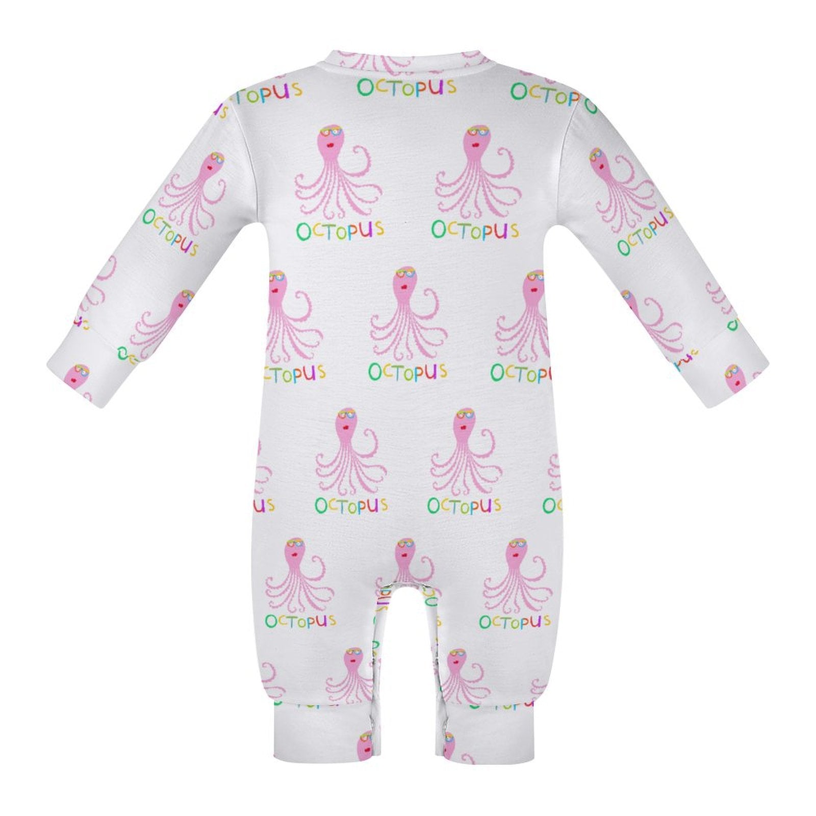 Newborn baby long sleeve cotton romper with pink octopus print, MyArtsyGift baby clothes.