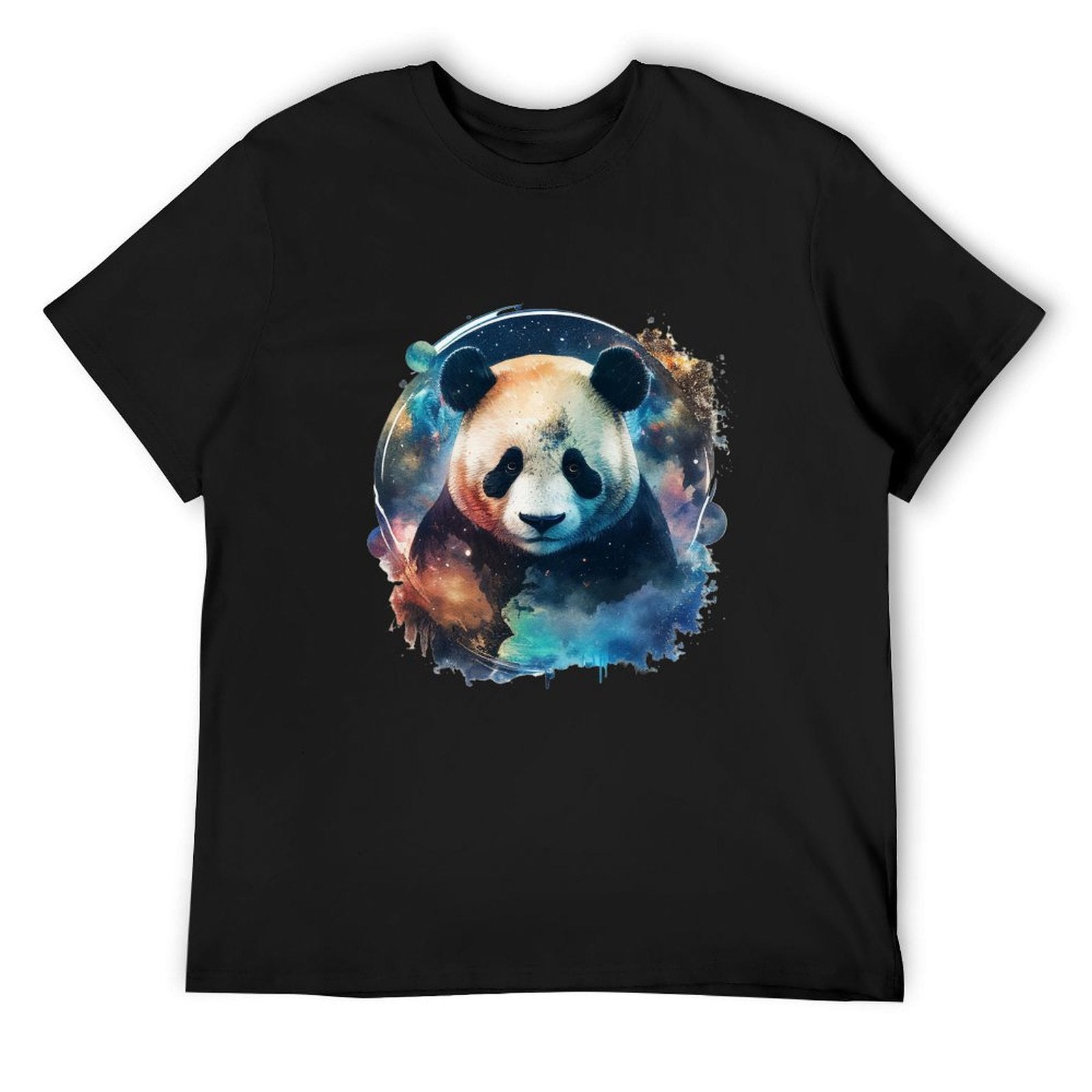 Black men's crew neck t-shirt with panda bear graphic, MyArtsyGift, comfortable cotton tee