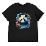 Black men's crew neck t-shirt with panda bear graphic, MyArtsyGift, comfortable cotton tee
