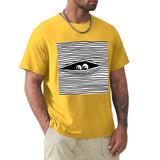 Men's yellow crew neck t-shirt with eye graphic. Breathable cotton tee by MyArtsyGift.