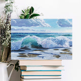 Canvas print of ocean waves watercolor art, perfect for coastal wall decor, made in USA. Wild Apple.
