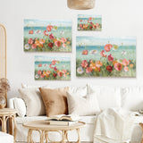 Coastal poppies beach flower canvas print set, wall art for living room or bedroom decor, made in USA.