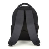 Customizable black backpack back view, Gezi Nylon, adjustable straps, mesh back panel for comfort, laptop bag.