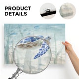 Undersea Turtle Canvas Print Made in USA. Blue sea turtle art on canvas, details of the material and structure.