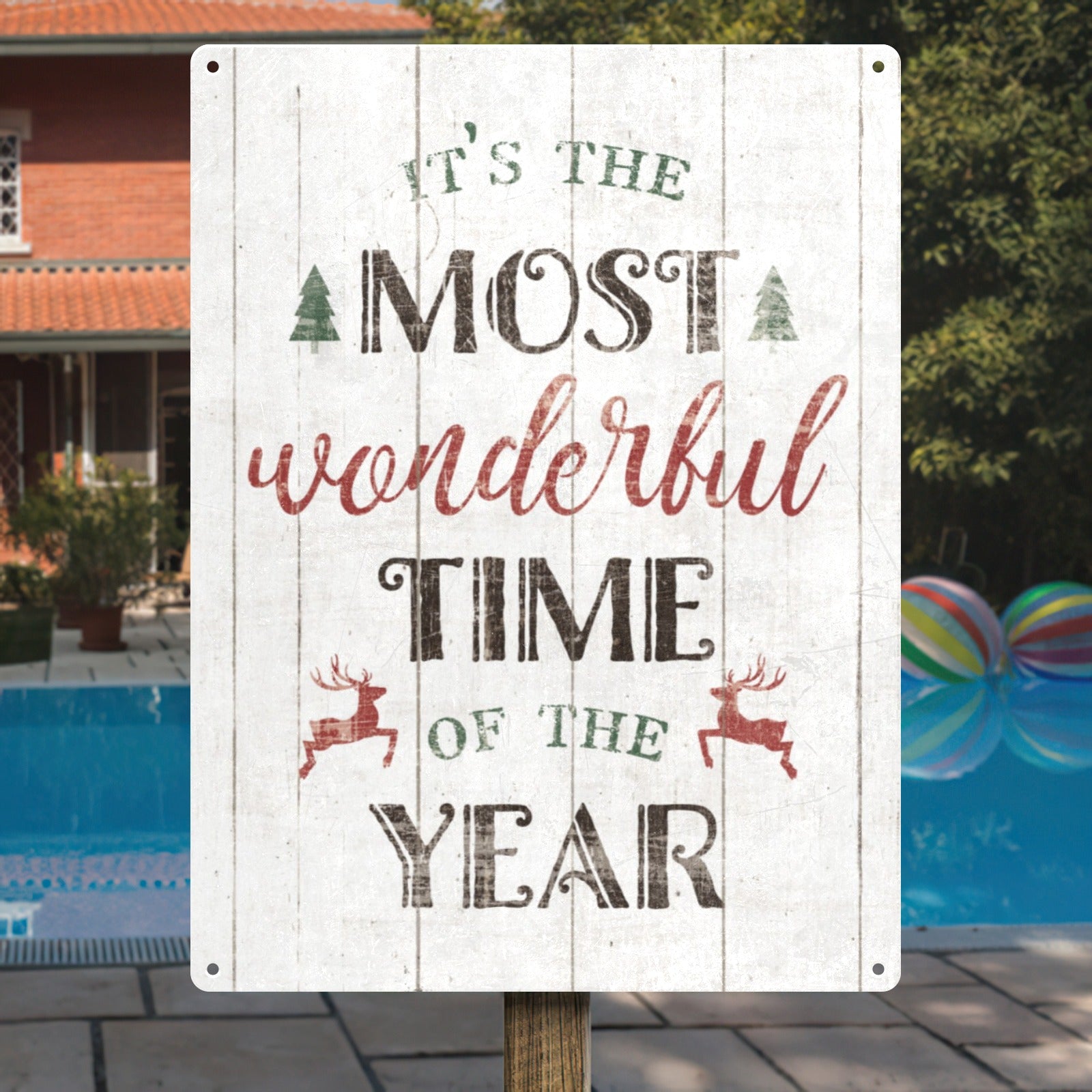 Christmas metal sign, "Most Wonderful Time of the Year" text, rustic home decor, iron material.
