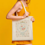 Canvas tote bag with floral Mon Amour design, made of cotton, perfect for shopping.