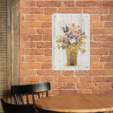 Metal tin sign, wildflowers in vase art print, vertical iron painting for home decor, rustic style, WILLOW APPLE.