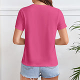 Pink crewneck short sleeve t-shirt from MyArtsyGift, women's apparel, with denim shorts, casual wear
