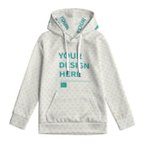 Customizable kids hoodie with heart pattern and 'YOUR DESIGN HERE' text, perfect for personalized gifts.