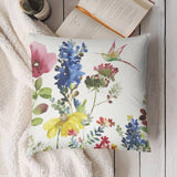 Hummingbird and floral pillow cover, soft short plush material, for sofa, couch or living room. MyArtsyGift.