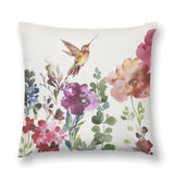 Plush throw pillow cover with hummingbird and floral watercolor design, soft, skin-friendly.