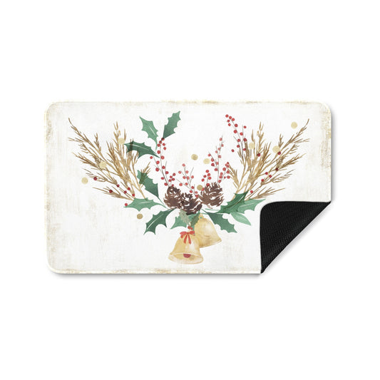 Christmas bells doormat with festive watercolor design for indoor or outdoor use