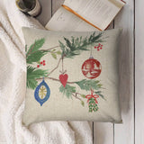 Linen Christmas Pillow Cover with festive ornaments, for sofa, couch, bed decor