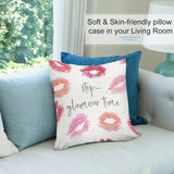 Soft plush pillow cover with lipstick kiss prints and "glamour time" text for living room decoration.