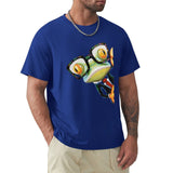 Blue Men's crew neck t-shirt with frog graphic, classic tees for men, MyArtsyGift