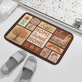 Coral velvet bath rug with 'Home Sweet Home' design and autumn theme, non-slip bathroom rug