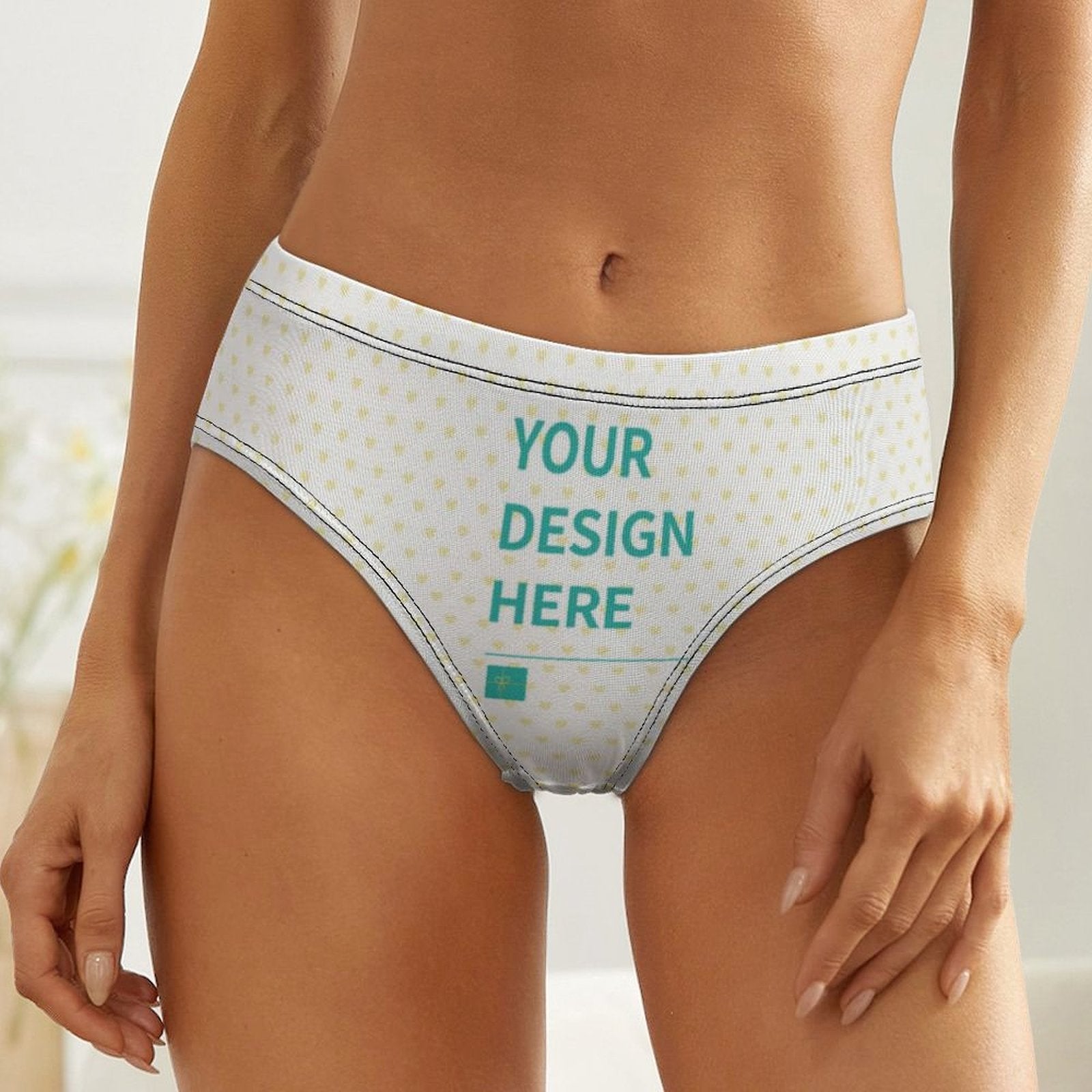 Custom low-rise women's underwear with 'YOUR DESIGN HERE', made of milk silk, soft and breathable fabric.