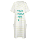Customizable white summer dress with pockets, heart pattern, and 'YOUR DESIGN HERE' text.