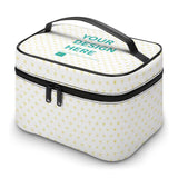 Personalized lychee pattern makeup bag with 'YOUR DESIGN HERE' text, travel cosmetic organizer