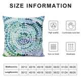 Teal, blue, green watercolor spiral design on a plush pillow cover. High quality, comfortable, breathable.