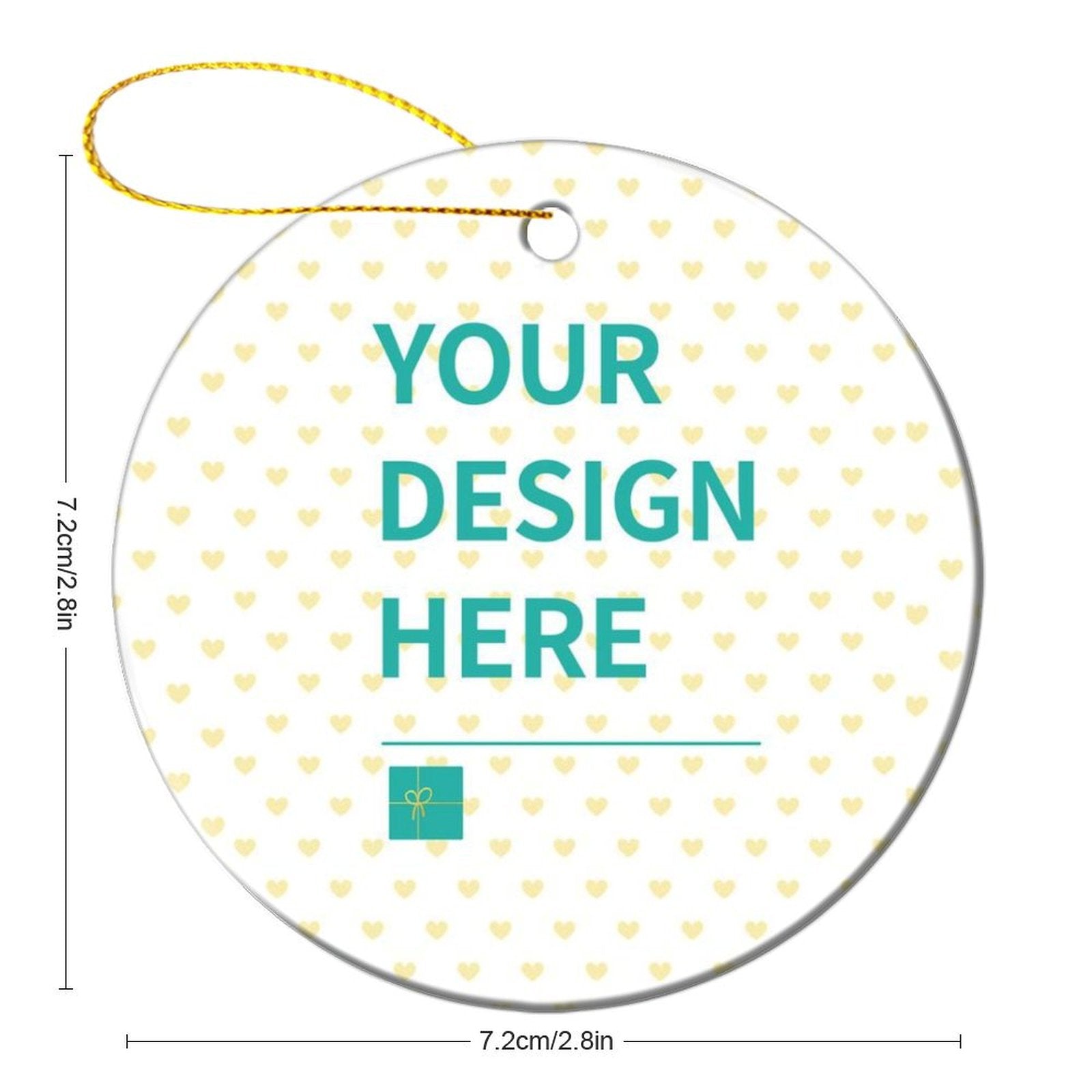 Personalized round ceramic Christmas ornament with YOUR DESIGN HERE text, perfect for custom gifts and Christmas tree decor