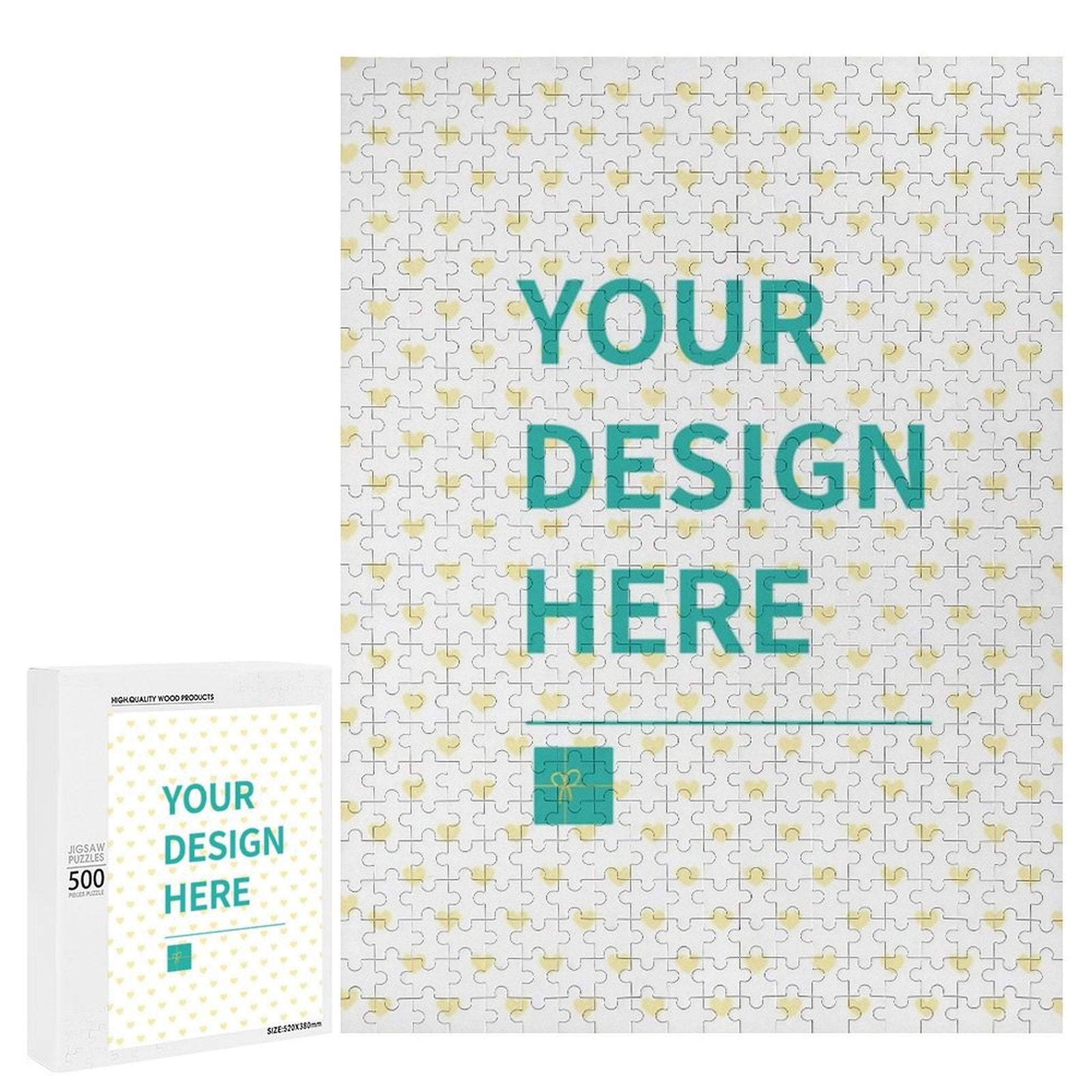 Custom photo puzzle with 'YOUR DESIGN HERE' design, a personalized jigsaw puzzle gift, perfect for family game nights.