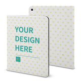 Custom iPad case with book-like design, soft TPU back, personalized design with heart pattern, fits iPad Air/Pro.