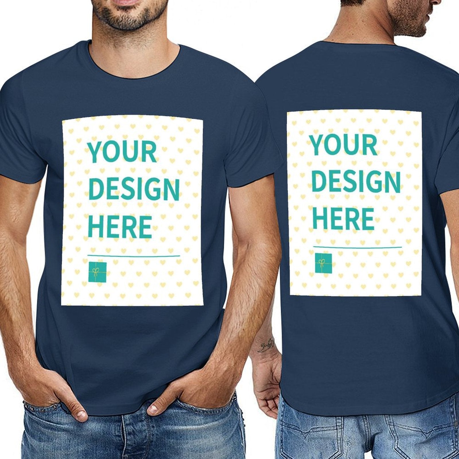MyArtsyGift custom double-sided men's short sleeve t-shirt with 'YOUR DESIGN HERE' print, cotton fabric