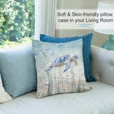 Sea turtle pillow cover, soft plush material, decorative for living room, watercolor design, MyArtsyGift.com.