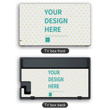 Customizable Nintendo Switch TV box skins with heart pattern and 'YOUR DESIGN HERE' text, personalized cover