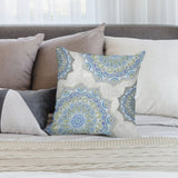Decorative plush pillow cover with blue mandala design, soft and fluffy for sofa, couch, living room. Home decor.