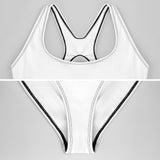 White one-piece swimsuit with black stitching, MyArtsyGift swimwear, beach and summer wear