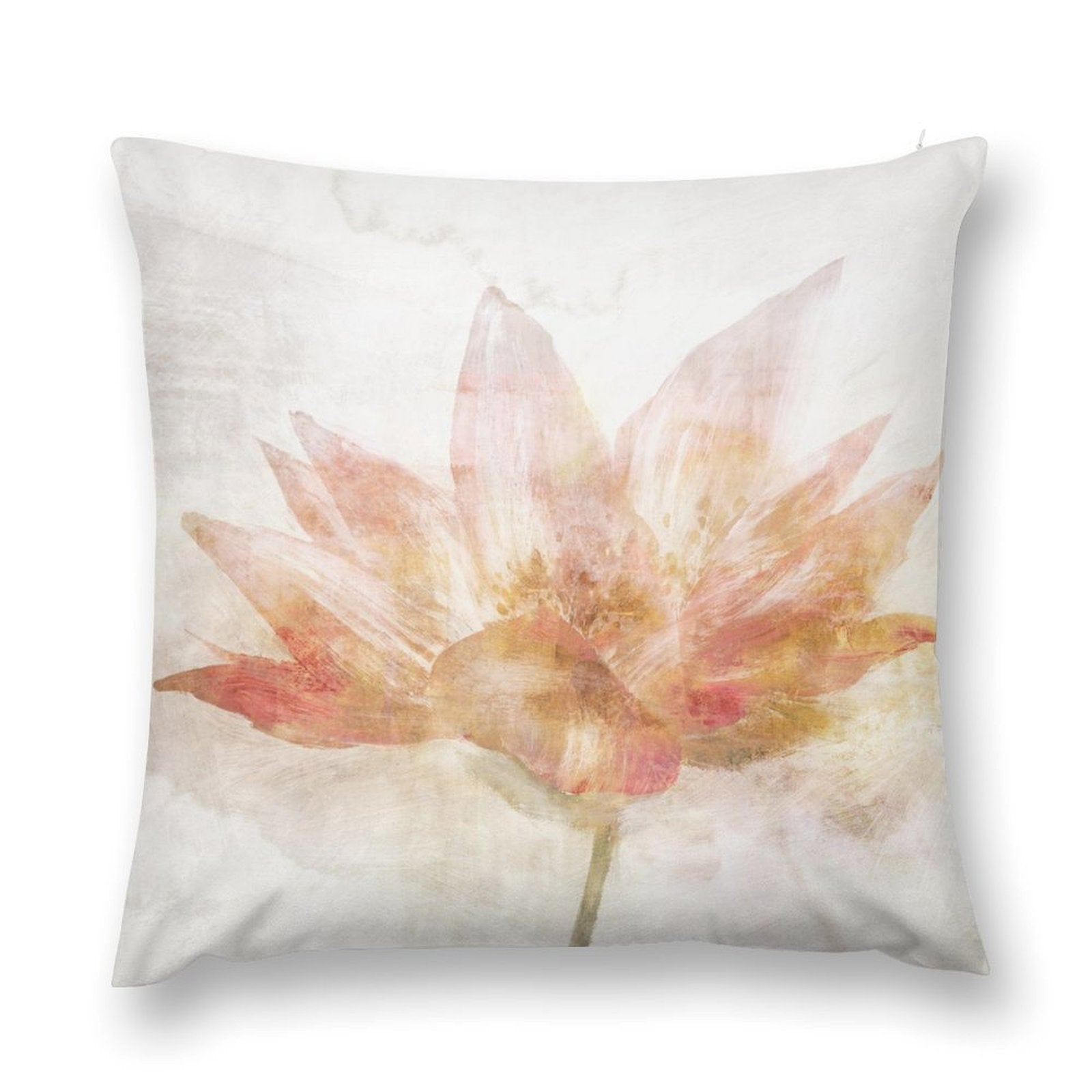 Soft, fluffy floral throw pillow cover for sofa, couch, living room, peach and pink watercolor art