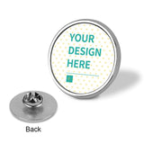 Custom alloy lapel pin with 'YOUR DESIGN HERE' design. Personalized pin for shirt, jacket, or business use.