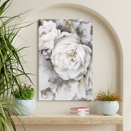 White rose canvas wall art print, perfect for living room or home decor.