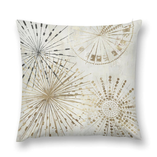 Soft plush throw pillow cover with abstract gold burst design for sofa and couch, decorative pillow