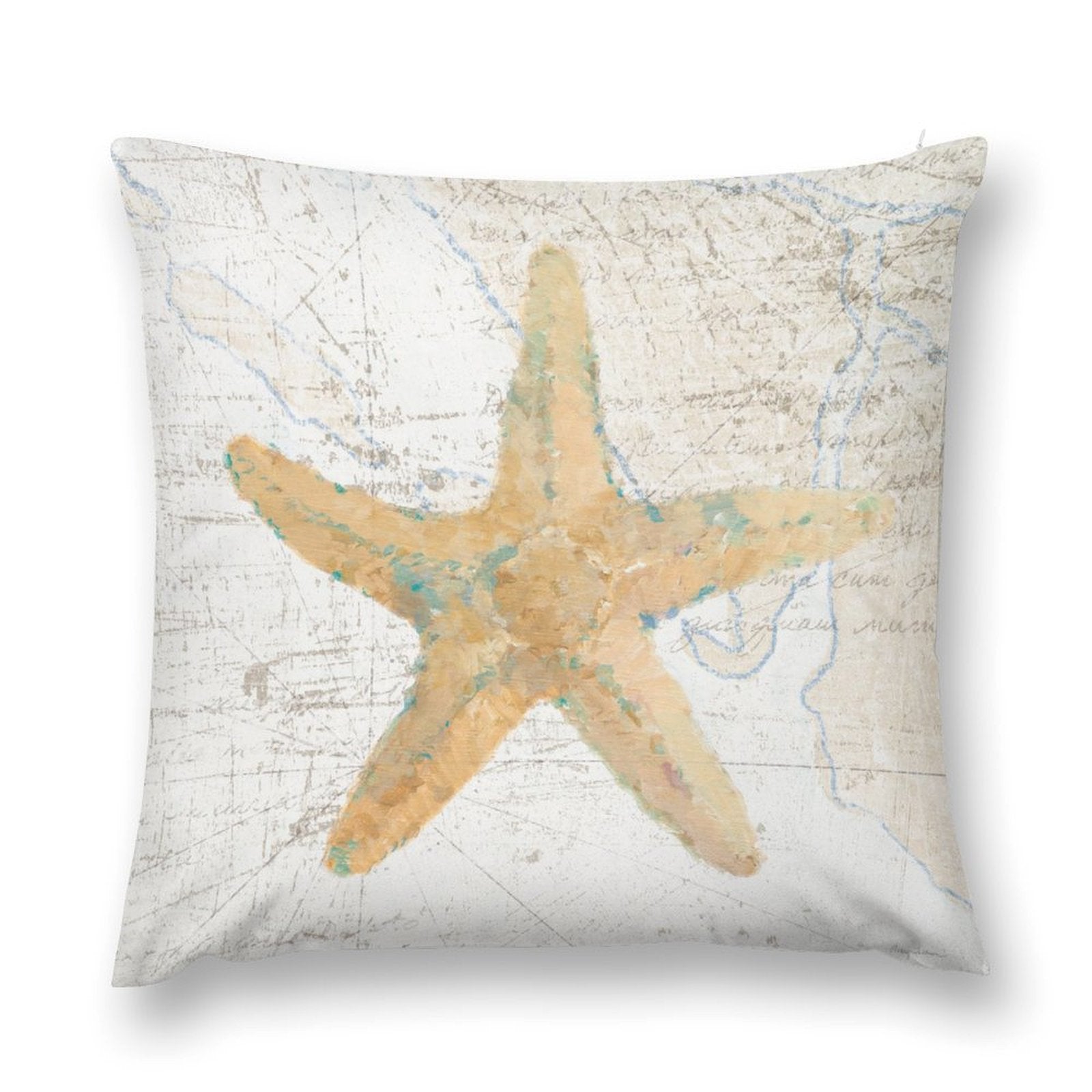 Soft plush throw pillow cover with beige starfish design. Perfect for sofa, couch, or living room decor.