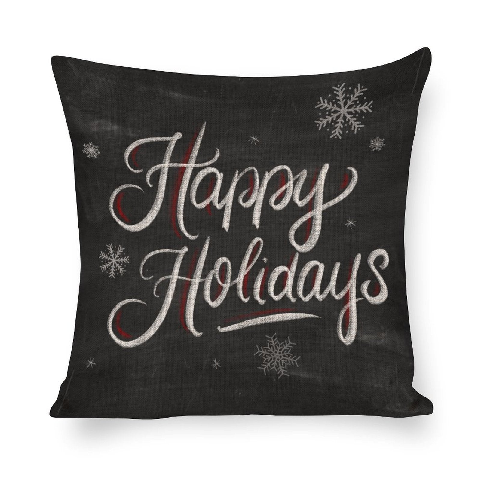 Happy Holidays pillow cover in black linen. Decorative pillow case for bedroom and living room.