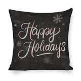 Happy Holidays pillow cover in black linen. Decorative pillow case for bedroom and living room.