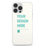 iPhone 13 custom case with heart pattern and YOUR DESIGN HERE text, TPU material
