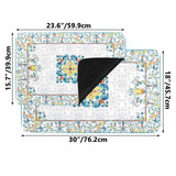 Mediterranean floral entrance doormat with rubber backing, indoor/outdoor use. Decorative, includes various size options.