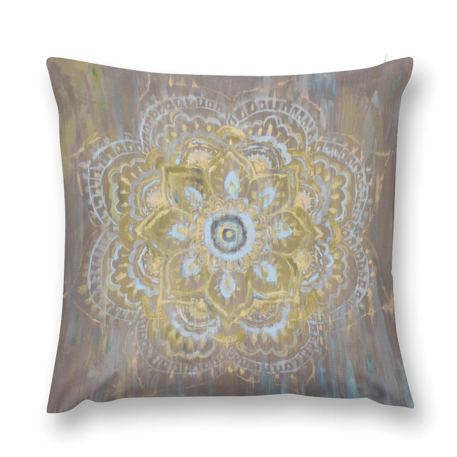 Plush throw pillow cover with gold mandala design, luxury soft decorative pillow covers for sofa, couch, living room.