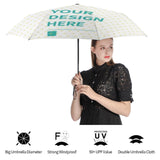 Customizable umbrella with 'Your Design Here' text, UV resistant, windproof. Perfect personalized gift.