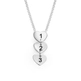 Silver Personalized Heart Pendant Necklace with numbers 1 2 3, Custom Chain Necklace